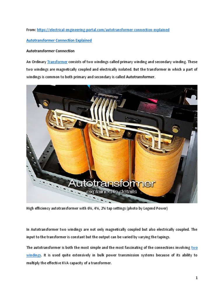 Autotransformer Connection Explained | PDF | Transformer | Electric Motor