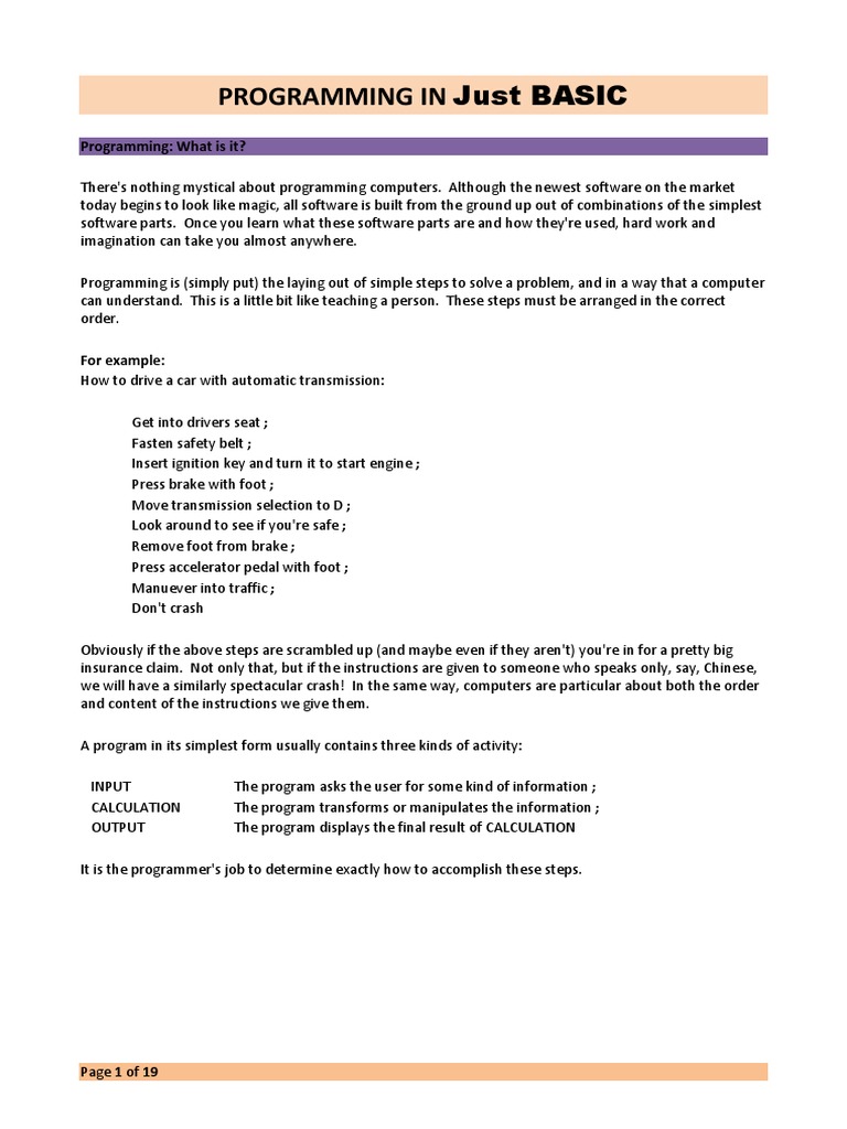 Programming in Just Basic | PDF | Basic | Computer Program