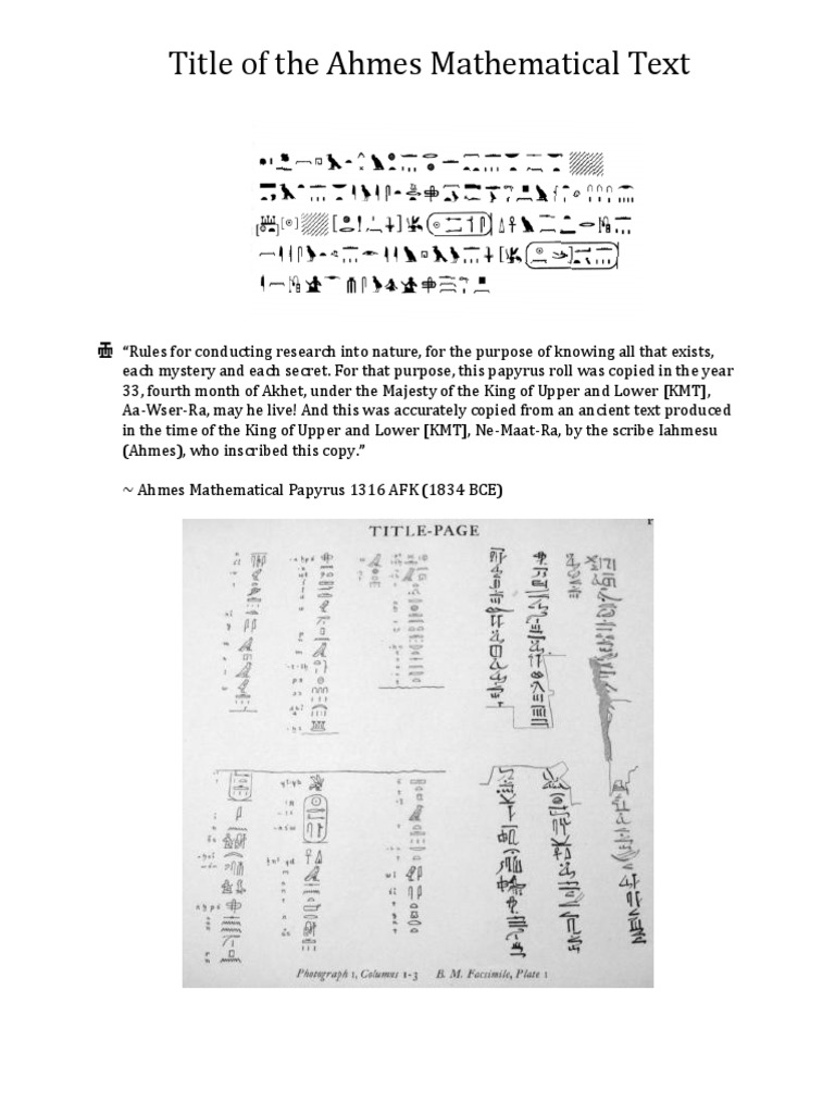 Ahmes Mathematical Text | PDF