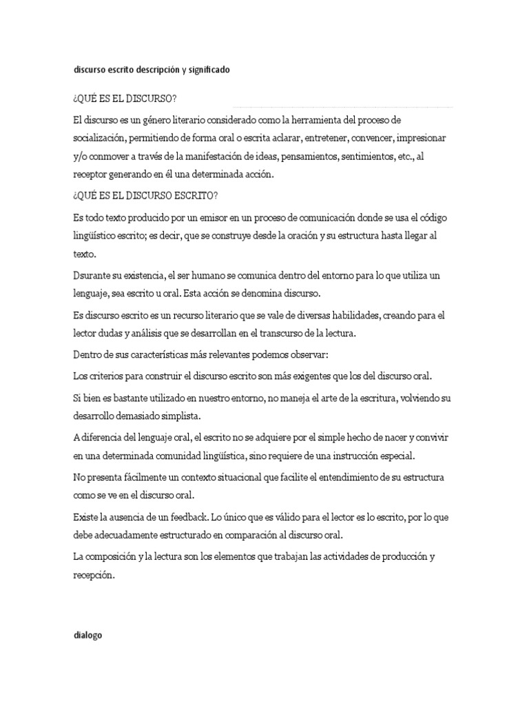 Discurso Escrito Descripcion Y Significado Narrativa Ensayos