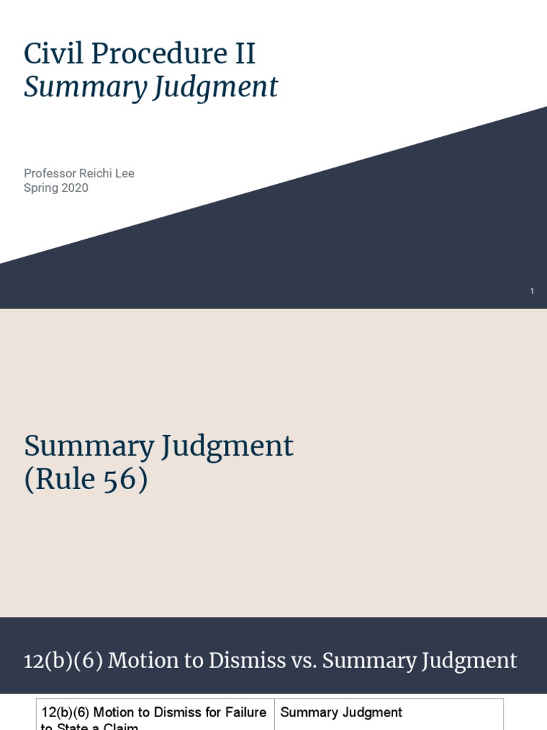 Civil Procedure II Summary Judgment PDF Summary Judgment Federal