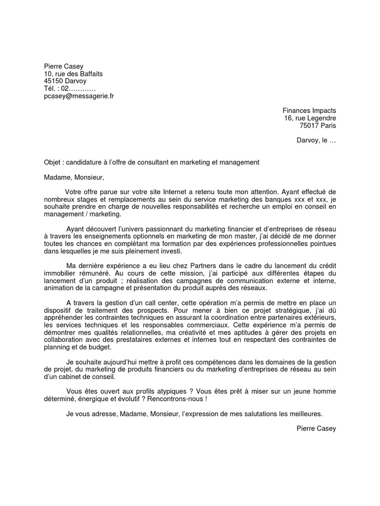 Bts Conseil Et Commercialisation De Solutions Techniques Lettre De Motivation Lettre de Motivation - Consultant Management | PDF | Consultant |  Commercialisation