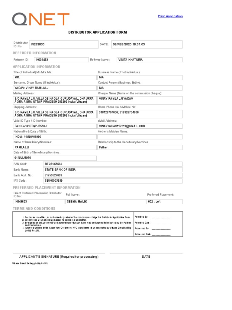 Distributor Application Form Vinay | PDF | Taxes | Justice