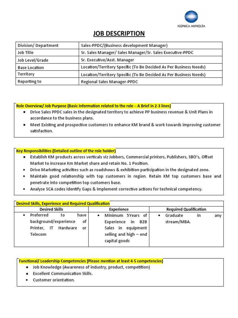 Konica - Business Development Manager | PDF | Sales | Marketing
