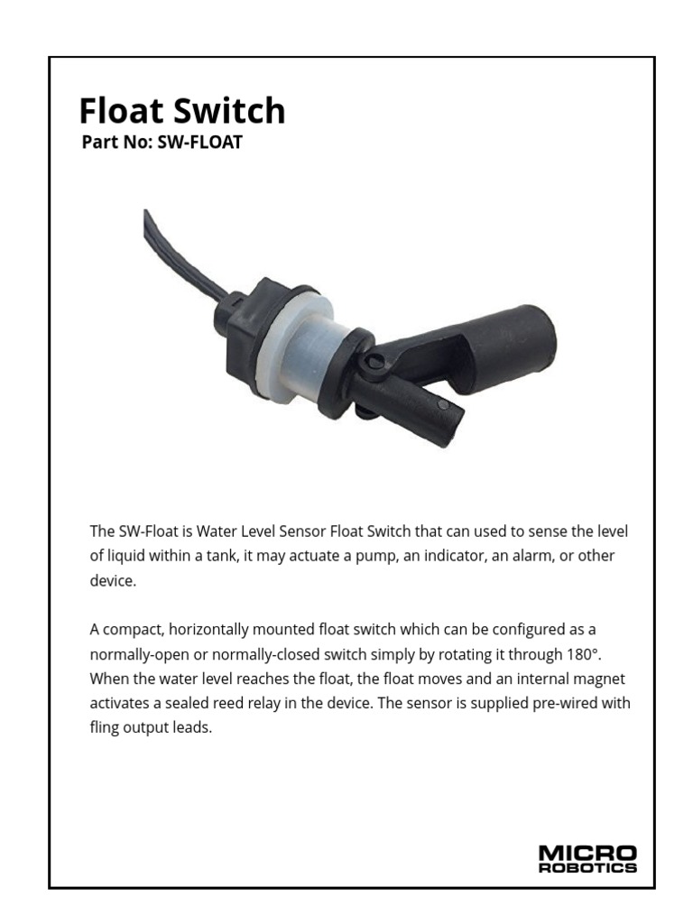 Float Switch: Part No: SW-FLOAT | PDF | Technology & Engineering
