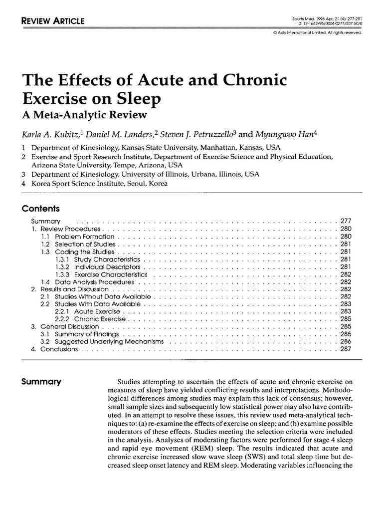 The Effects of Acute and Chronic Exercise On Sleep PDF | PDF | Meta ...