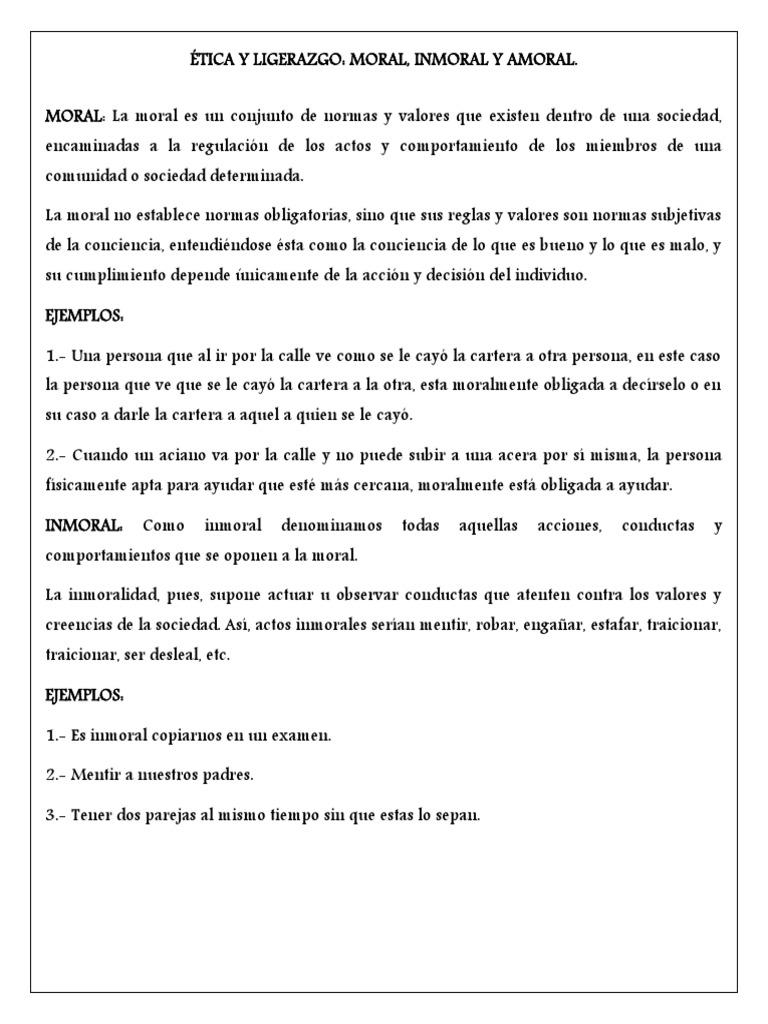 Moral, inmoral y amoral: ejemplos claros | PDF | Moralidad | Comportamiento