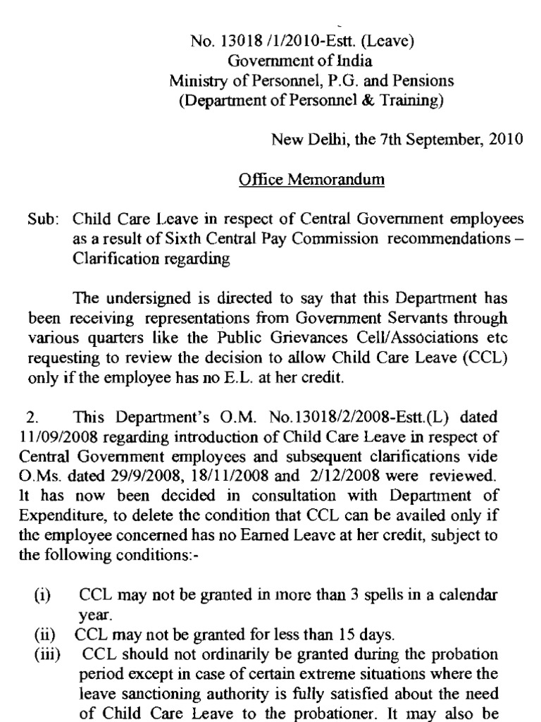 Child Care Leave Guidelines for Employees | PDF | Probation | Public Law