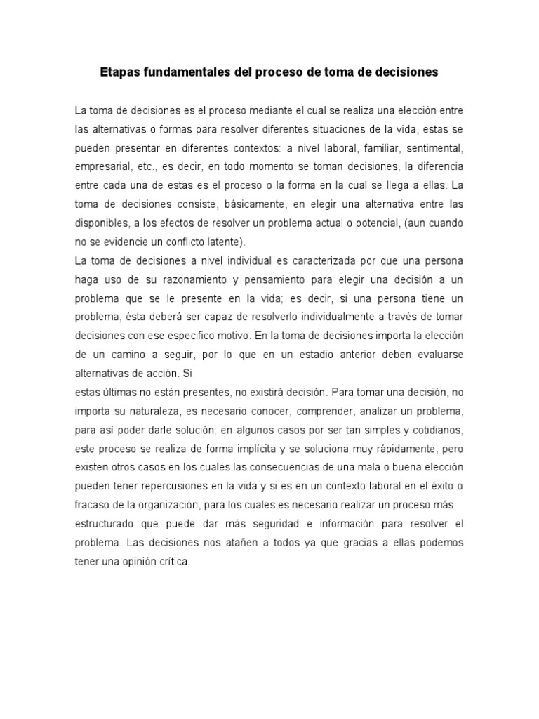 Etapas Fundamentales Del Proceso de Toma de Decisiones | PDF ...