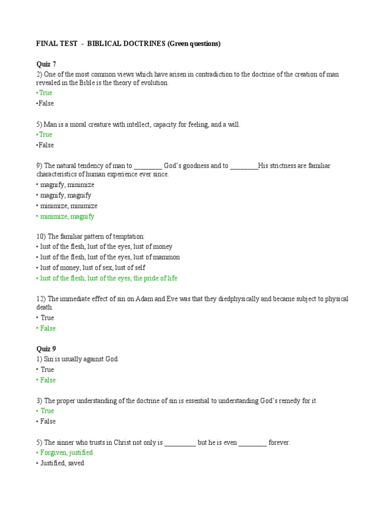 Final Test - Biblical Doctrines | PDF | Perseverance Of The Saints ...