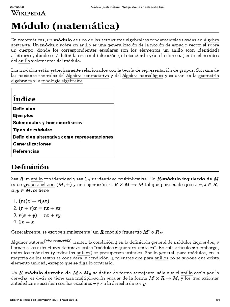 Definición y Tipos de Módulos Matemáticos | PDF | Módulo (Matemáticas ...