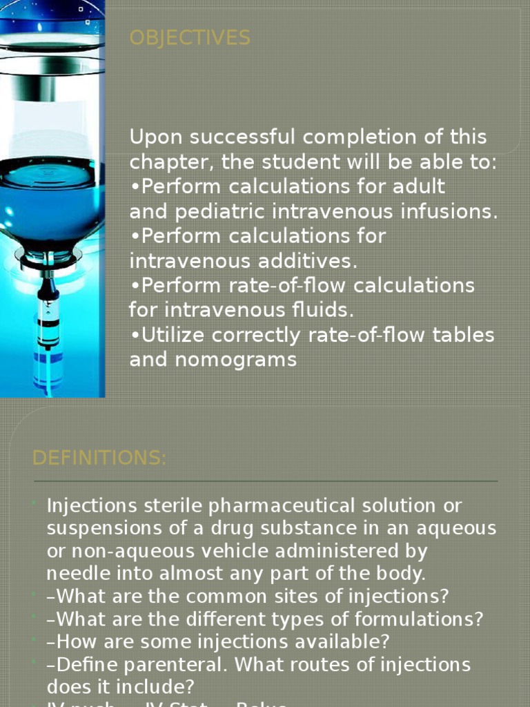 IV Fluid Calculation Techniques | PDF | Intravenous Therapy | Injection ...