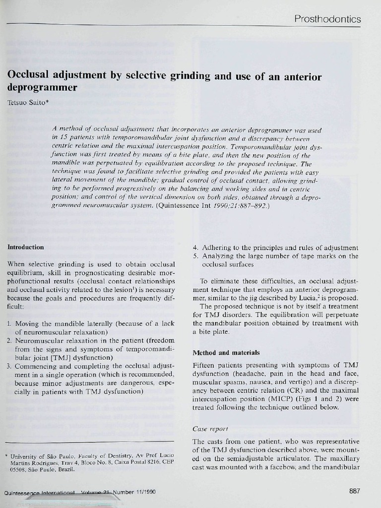 Occlusal Adjustment by Selective Grinding Use of An Anterior
