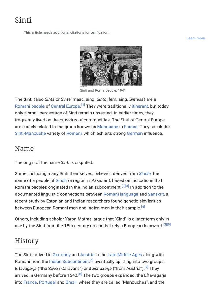 Sinti: Romani People Central Europe Itinerant | PDF | Romani | Indo ...
