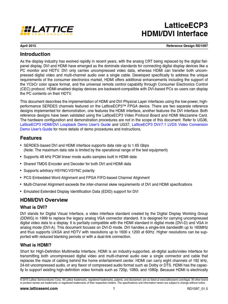 HDMIDVIVideoInterfaceReferenceDesign PDF | PDF | Hdmi | Video