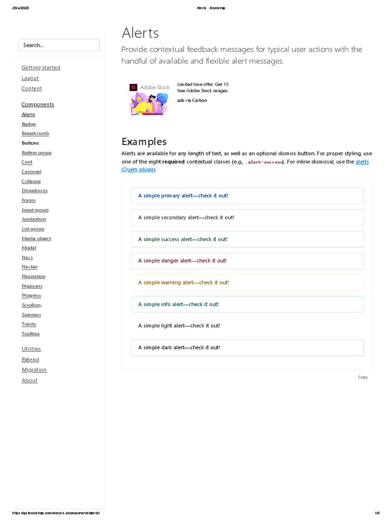 Alerts Bootstrap | PDF | Bootstrap (Front End Framework) | Java Script