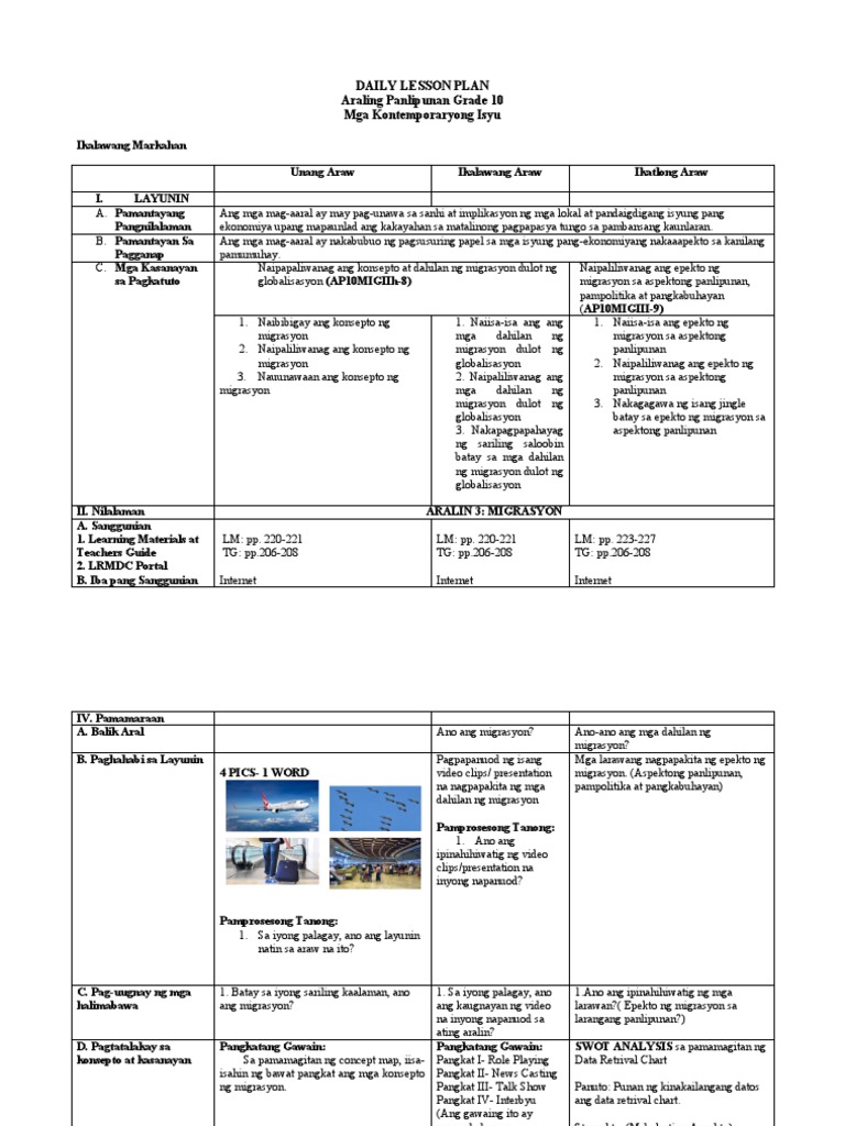 Araling Panlipunan Grade 10 Kontemporaryong Isyu Pdf Dll Lesson Plan