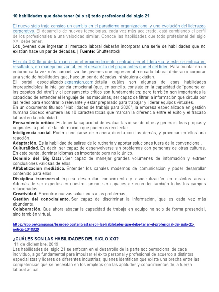 Habilidades clave del profesional del siglo XXI | PDF | Liderazgo ...