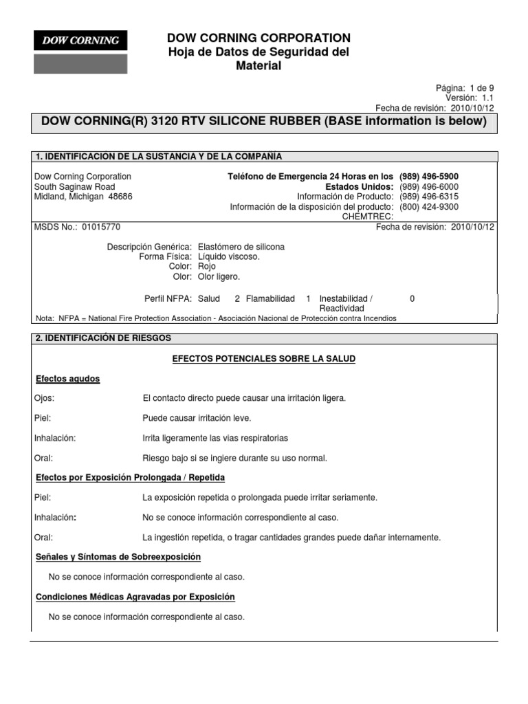 3120RTV | PDF | Formaldehído | Silicona