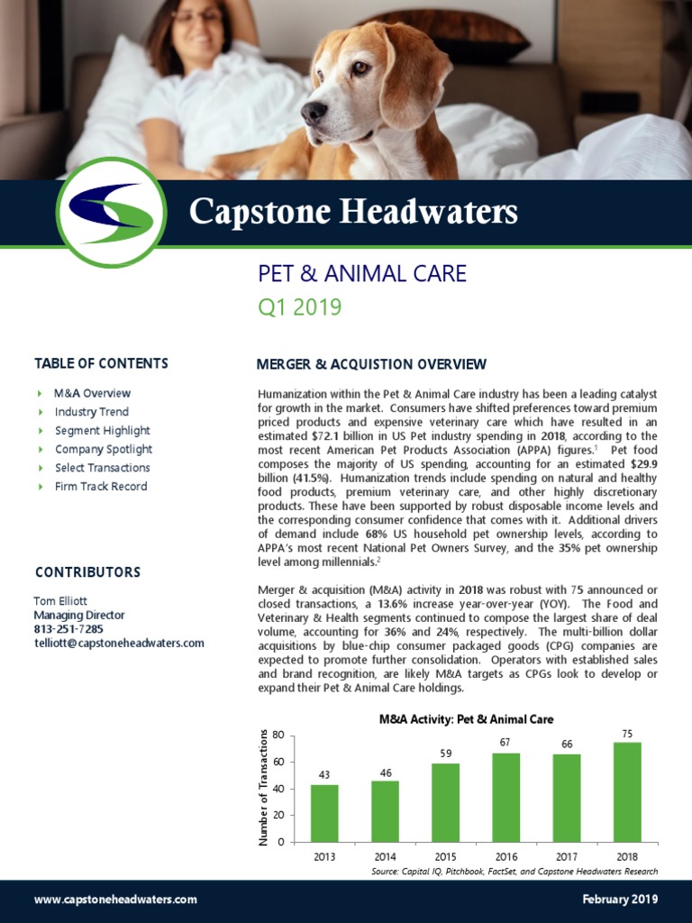 Capstone Headwaters Pet & Animal Care M&A Covereage Report Q1 2019