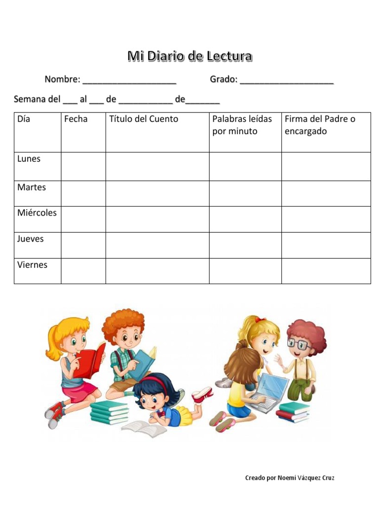 Diario de Lectura Semanal para Niños | PDF