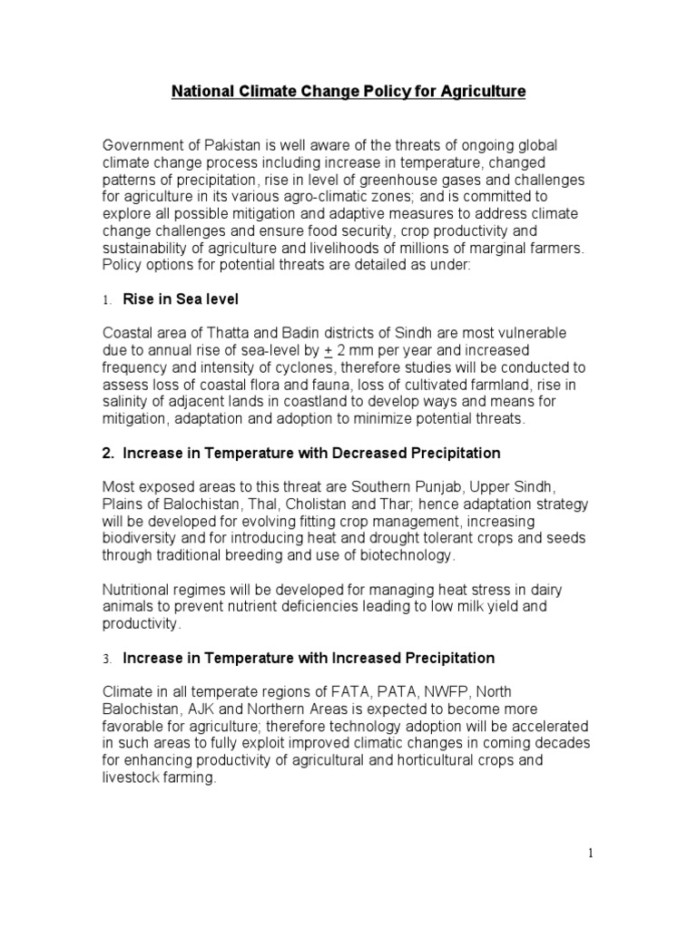 National Climate Change Policy For Agriculture | PDF | Clean ...