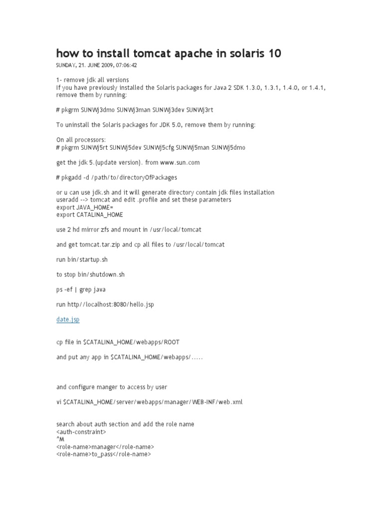 Installing Tomcat on Solaris 10 | PDF | Areas Of Computer Science ...