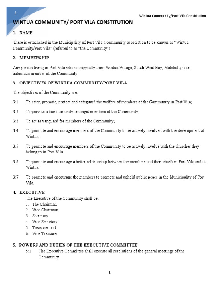 WINTUA Community Constitution | PDF | Committee | Secretary