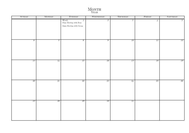 Monthly Calendar Latex Template PDF PDF