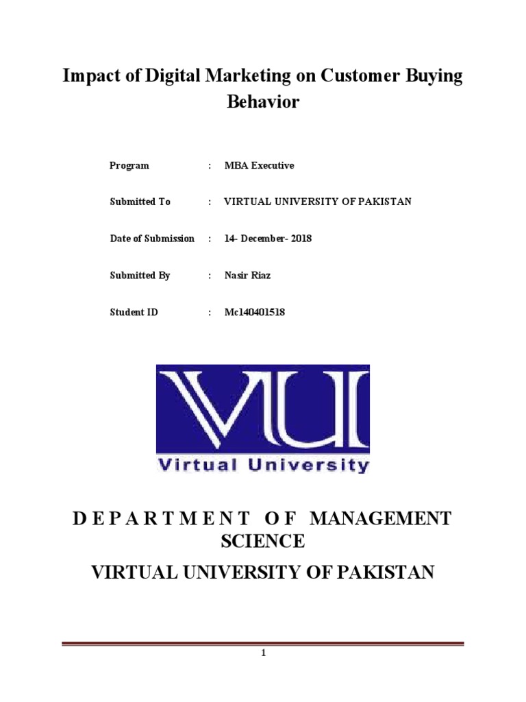 Impact of Digital Marketing On Customer Buying Behavior: Program: MBA ...