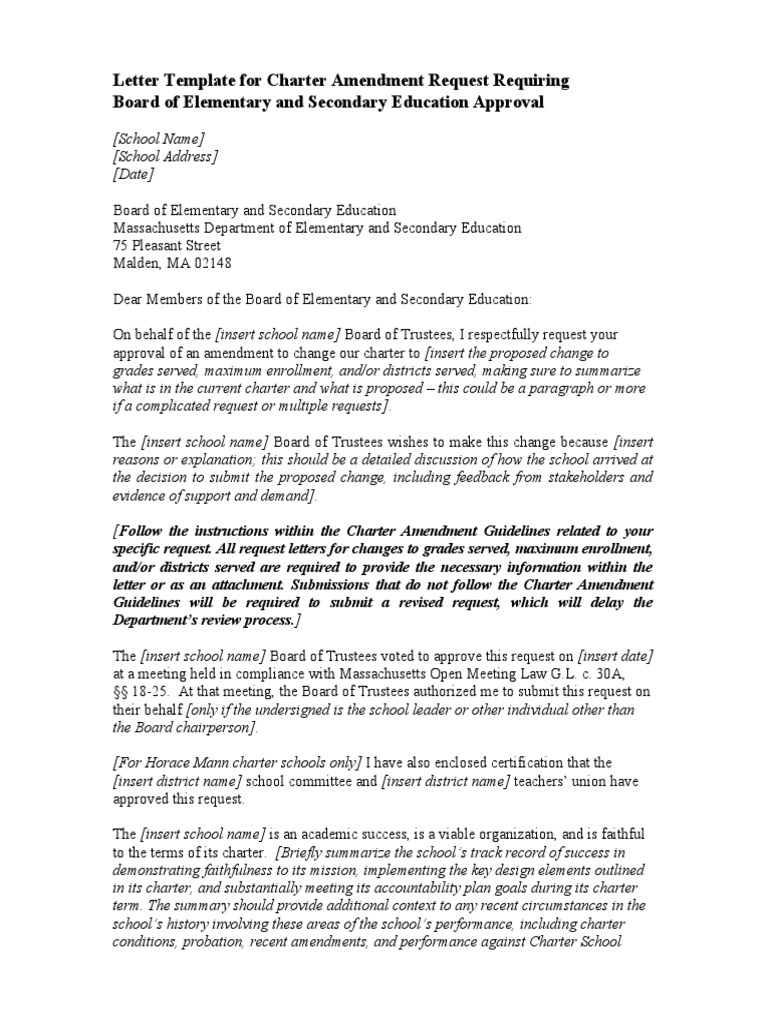 Letter Template For Charter Amendment Request Requiring Board of ...
