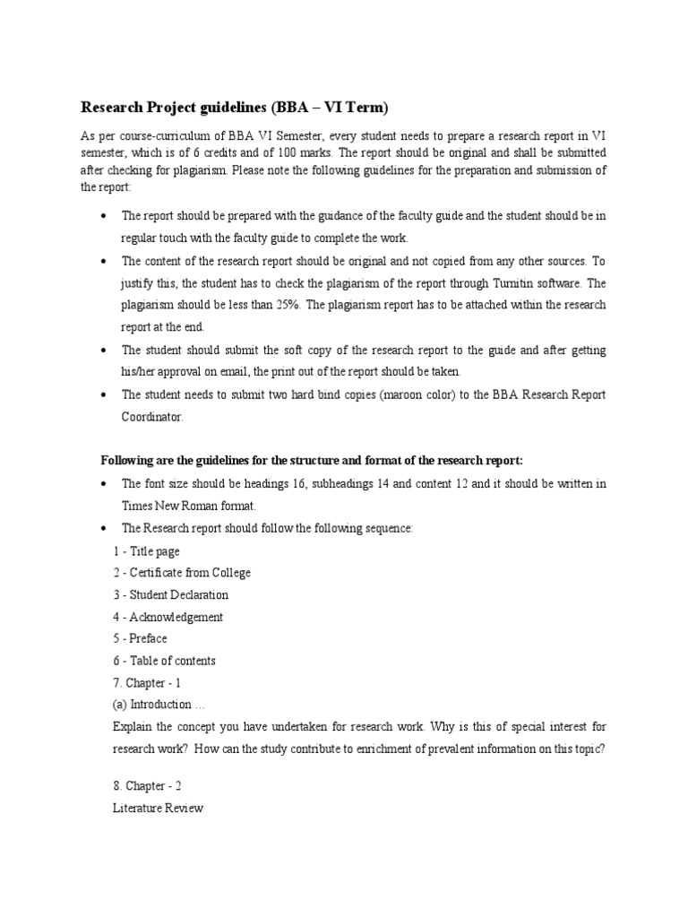 Research Project Guidelines Bba Vi Term Pdf Hypothesis