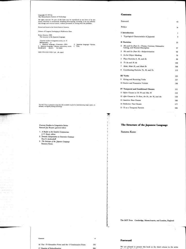Kuno, S. (1973) The Structure of The Japanese Language PDF PDF
