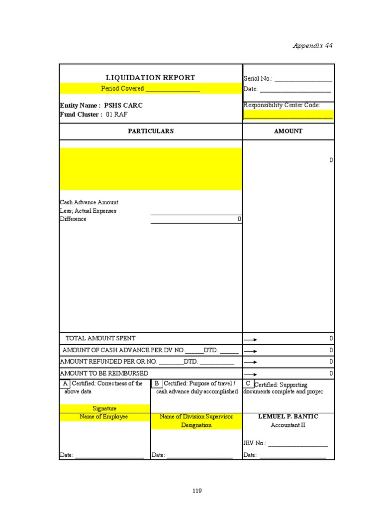 RAF Cash Advance Liquidation Report | PDF | Business | Law