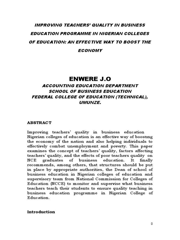 Enhancing Teacher Quality in Business Education | PDF | Vocational ...