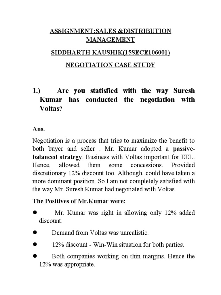 Sales Negotiation Case Study Analysis | PDF | Negotiation | Market ...