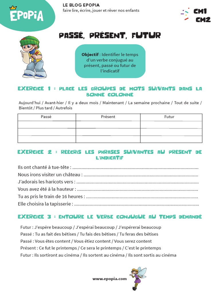Exercice De Conjugaison Cm2 En Ligne Gratuit Fiche+conjugaison+CM1 CM2 Passe Present Futur PDF | PDF | Syntaxe |  Grammaire