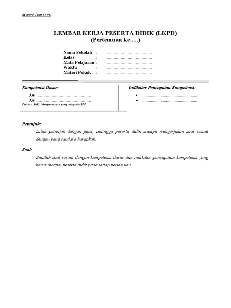 Contoh Format LKPD untuk SMK | PDF
