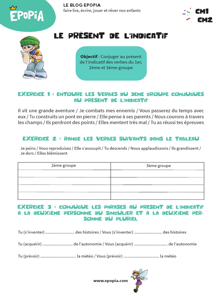 évaluation Cm2 Le Présent De L Indicatif Fiche+conjugaison+CM1 CM2 Present Indicatif PDF | PDF | Mécanique du  langage | Taxonomie