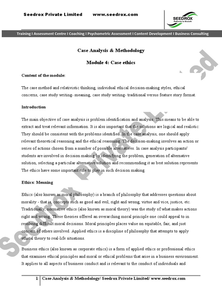Ethics in Case Analysis Methodology | PDF | Relativism | Case Study