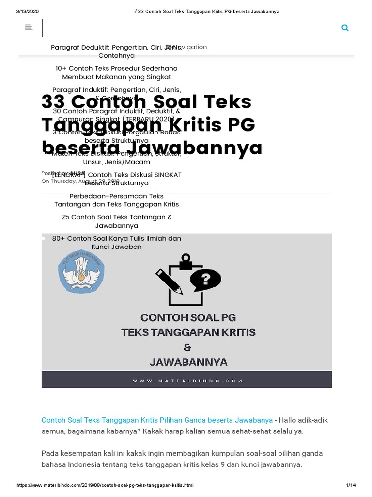 Soal Pg Untuk Materi Teks Berita