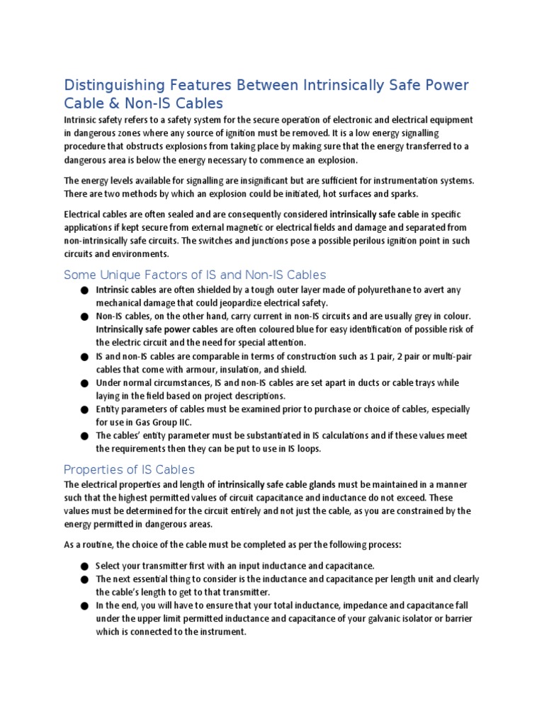 Intrinsically Safe vs Non-IS Cables | PDF | Capacitance | Inductance