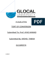 Tort of Conversion Submitted To: Prof. AYAZ AHMAD: A Study of The