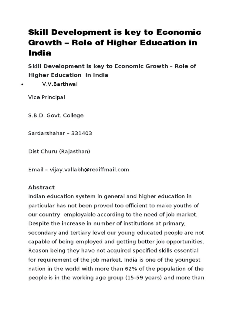 Skill Development in Indian Higher Education | PDF | Vocational ...