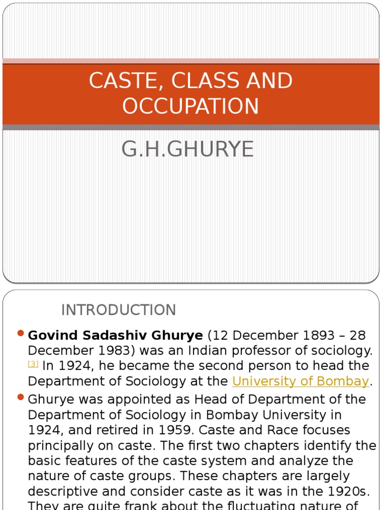 G.S. Ghurye on Caste and Class in India | PDF | Caste | Social Status