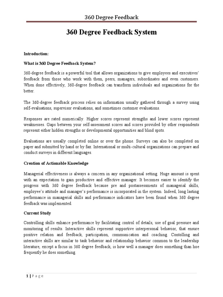 360 Degree Feedback System | PDF | Performance Appraisal | System