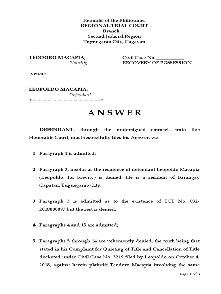 Answer: Plaintiff | PDF | Complaint | Lawsuit