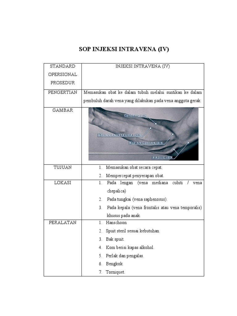 SOP INJEKSI INTRAVENA. Artiani | PDF