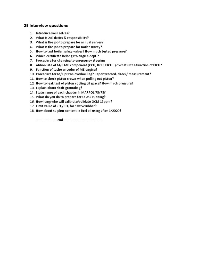 2nd Engineer Interview Questions Guide | PDF