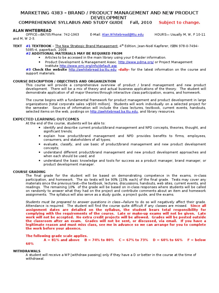 Brand Management Course Syllabus | PDF | Brand | Market Segmentation